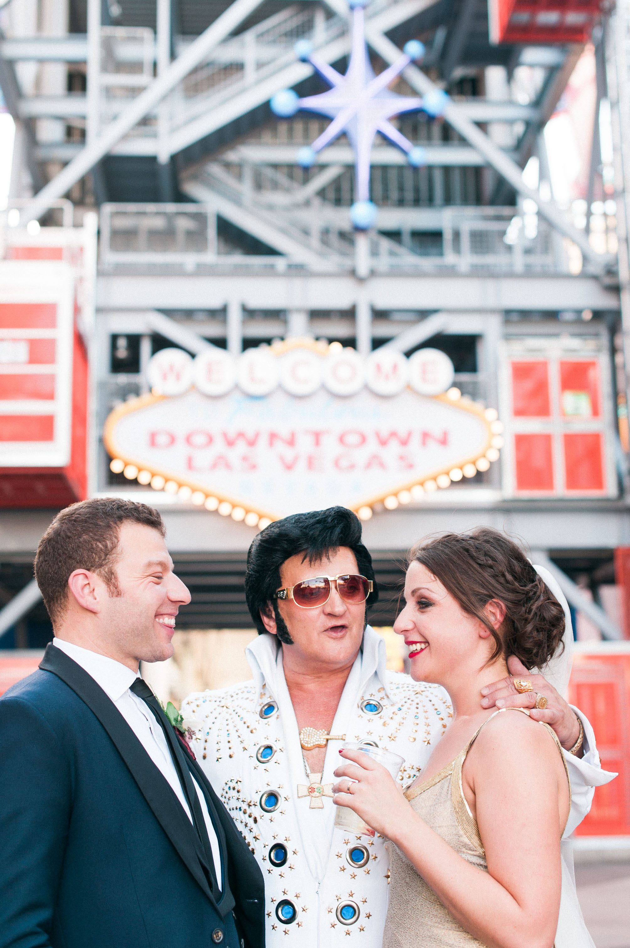 Elvis gives his blessing to a bride and groom in Las Vegas, Nevada. Captured by Las Vegas Elopement Photographer Briana Morrison