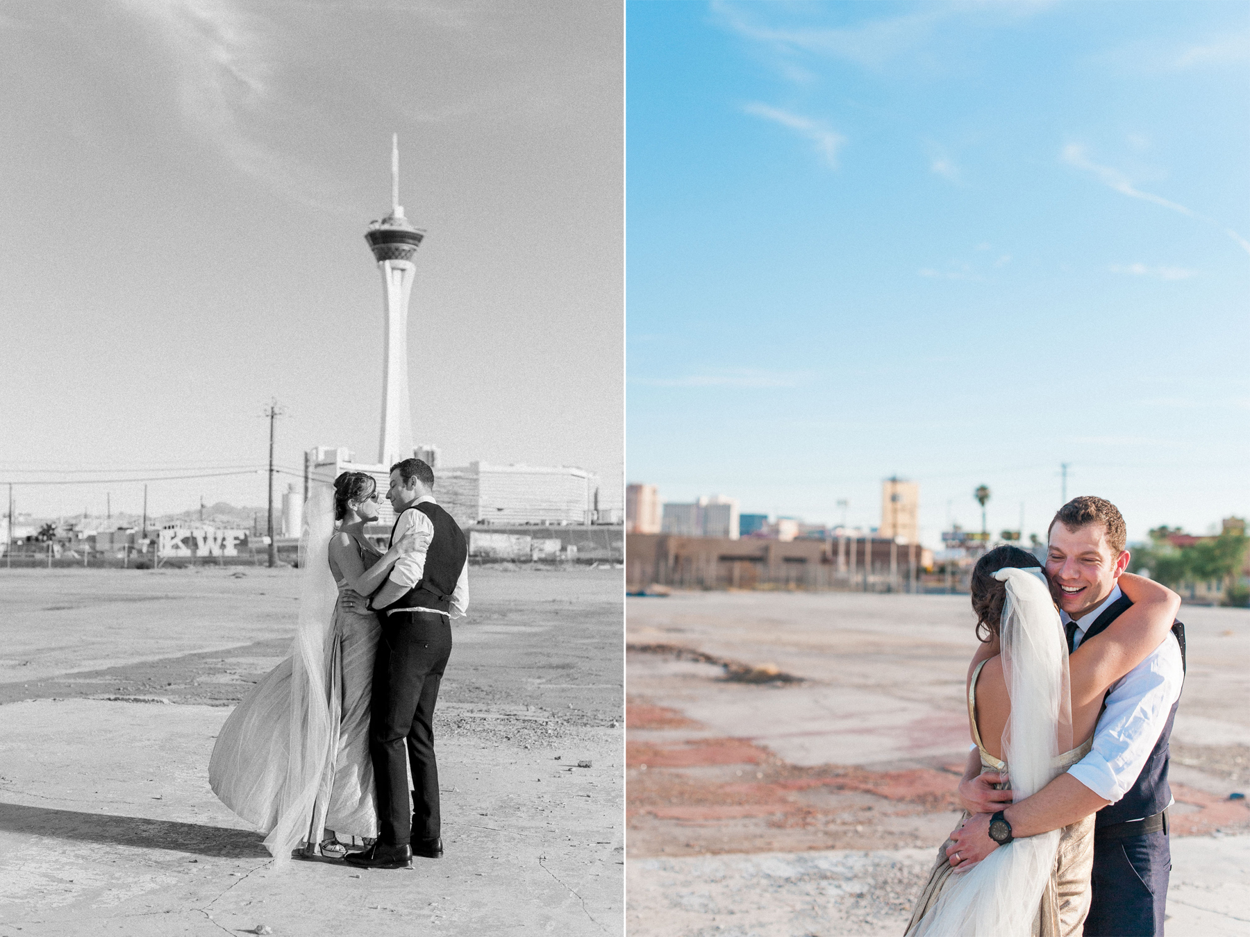 A very happy and in love bride and groom in Las Vegas. Wedding photography by Briana Morrison
