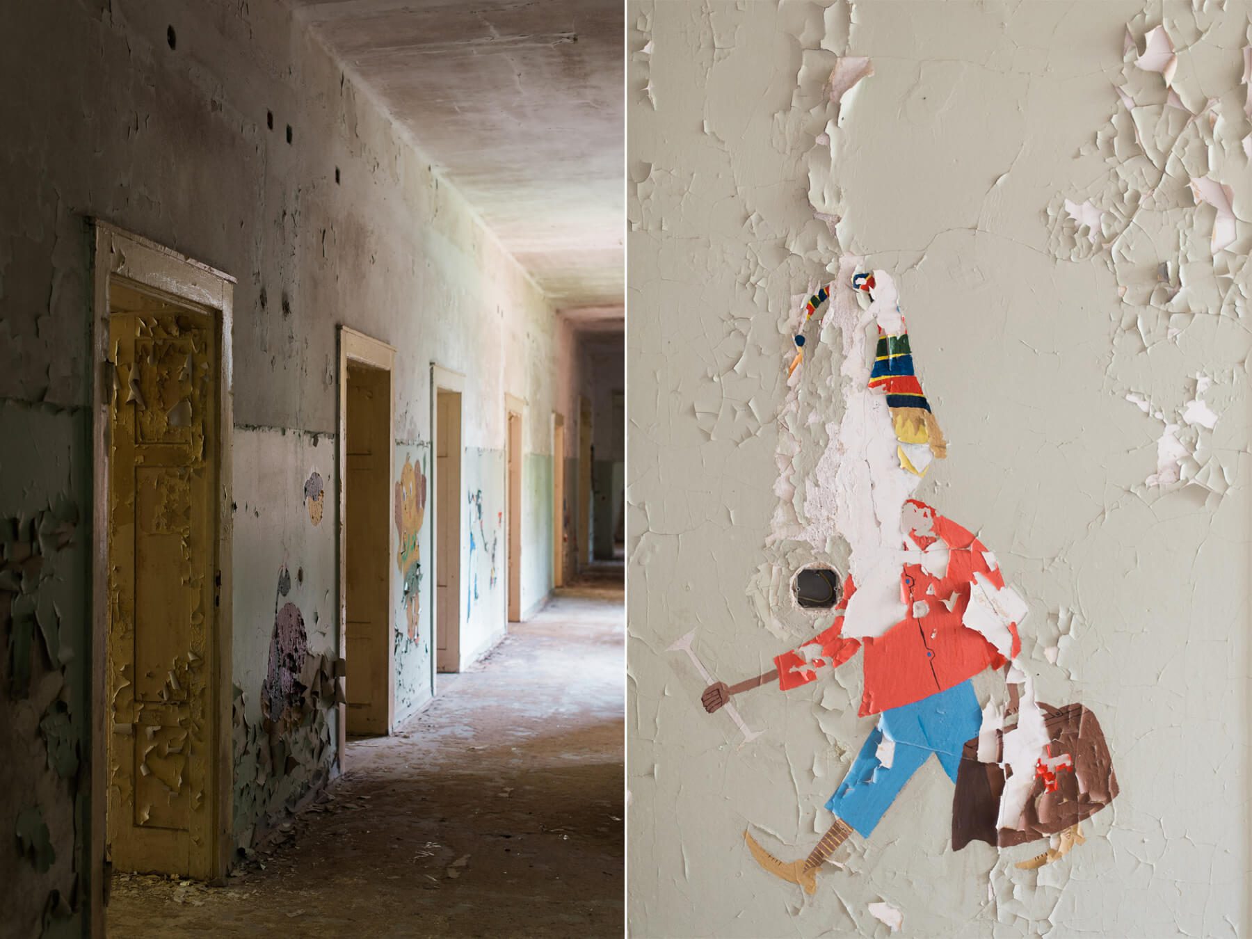Decaying paintings of children's fairytales inside of Heilstätten Hohenlychen Sanatorium in Lychen, Germany. Photographs by Berlin Portrait Photographer Briana Morrison