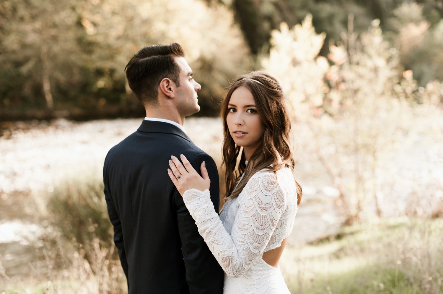 Portrait of a stylish bride and groom on their wedding day. By Chico Wedding Photographer Briana Morrison