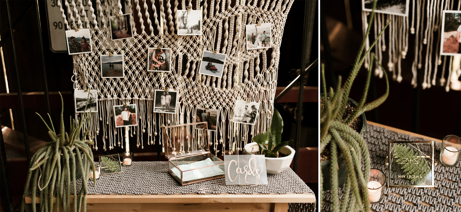 Bohemian wedding details with macrame back drop and cacti. By Chico Wedding Photographer Briana Morrison