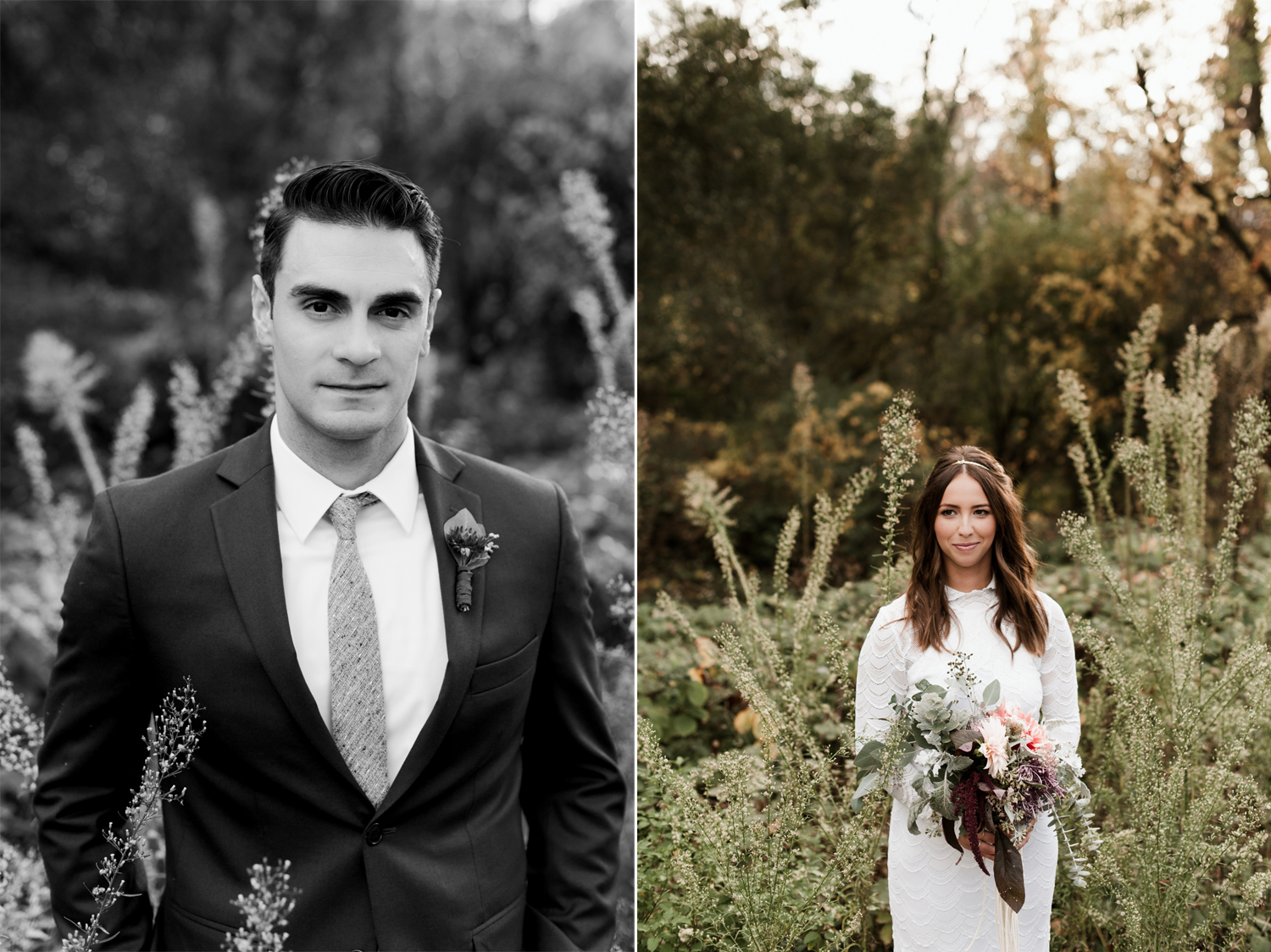 Portraits of a bohemian bride and groom in Chico, California. By Chico Wedding Photographer Briana Morrison