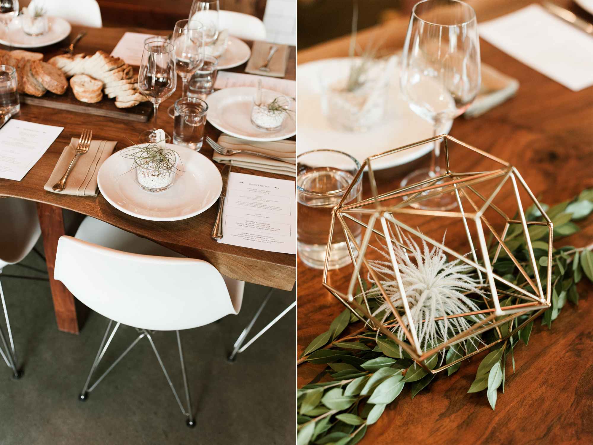Table details of a wedding reception at Roman Candle in Portland, Oregon. By wedding photographer Briana Morrison