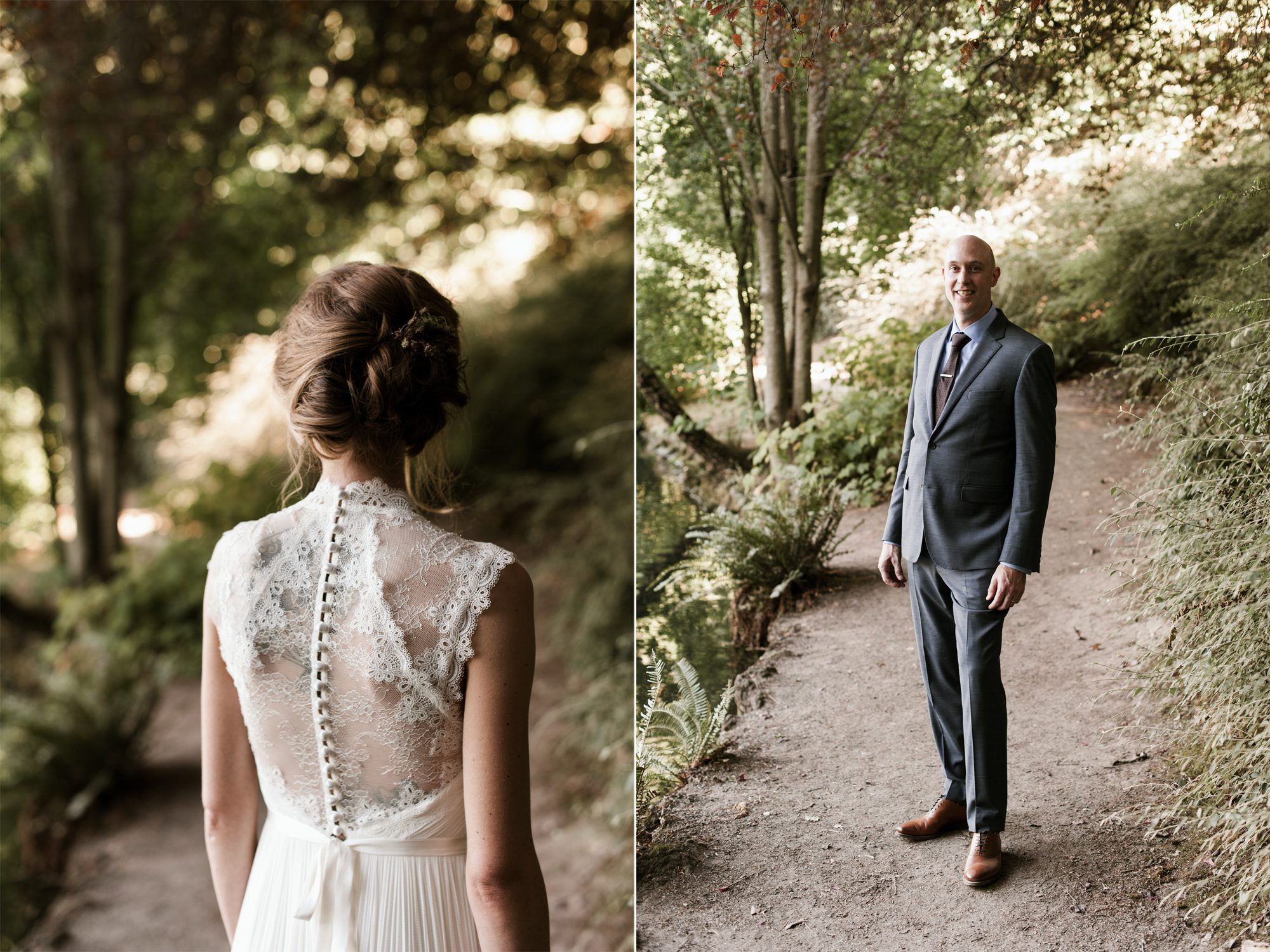 Portraits of the bride and groom after their wedding ceremony in Laurelhurst Park. By Laurelhurst Park wedding photographer Briana Morrison