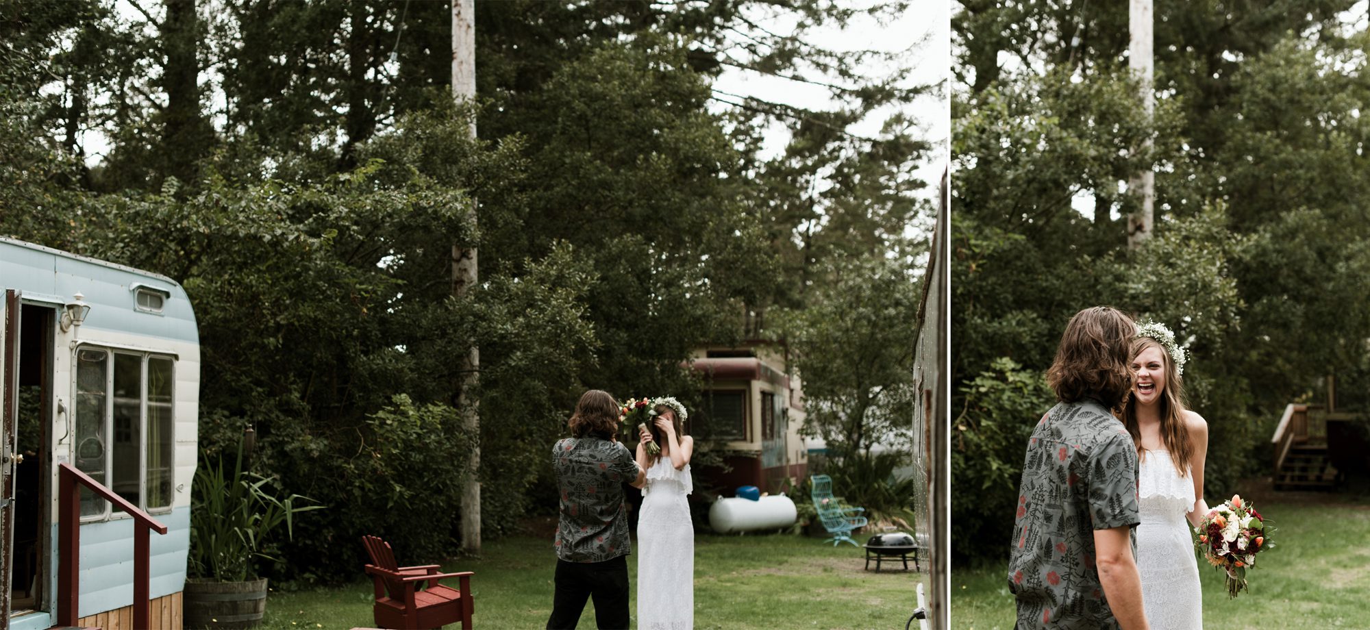The bride and groom see each other for the first time on their wedding day. By Long Beach, Washington wedding photographer Briana Morrison