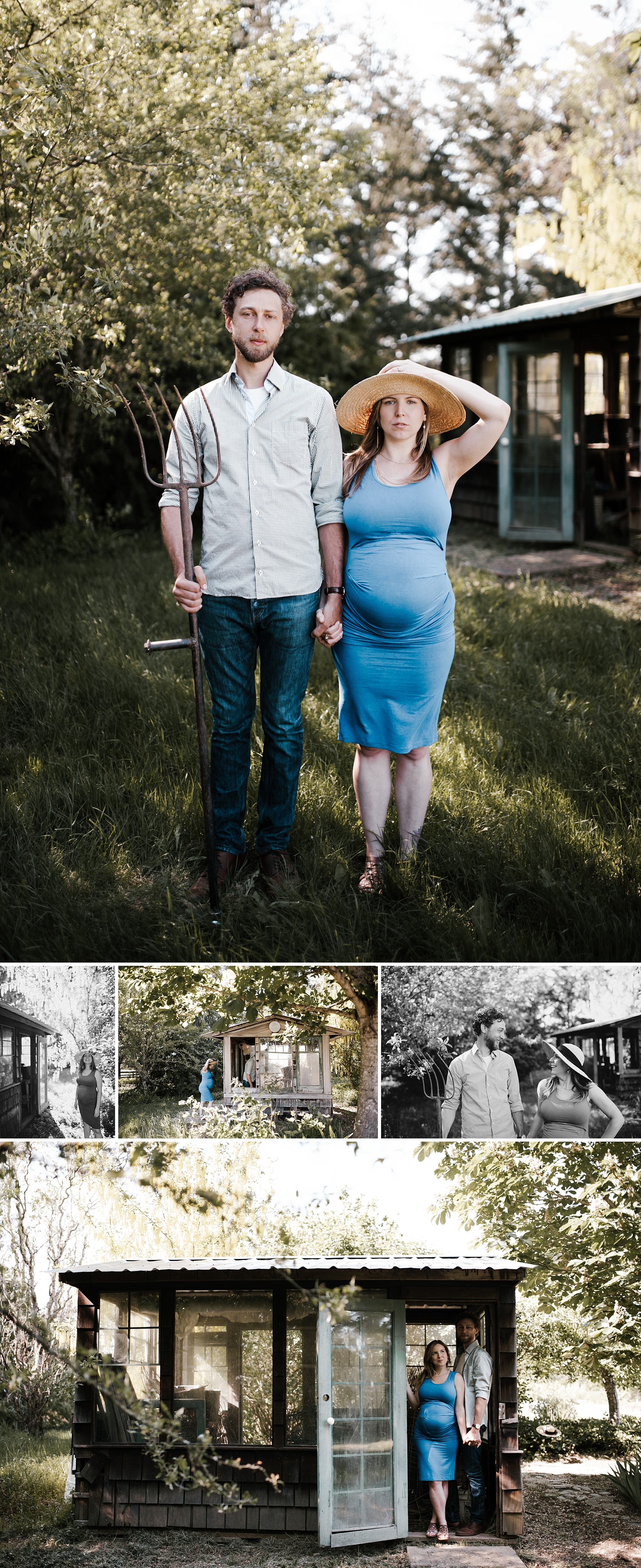 A young man and his pregnant wife pose for portraits in the country. By Portland maternity photographer Briana Morrison