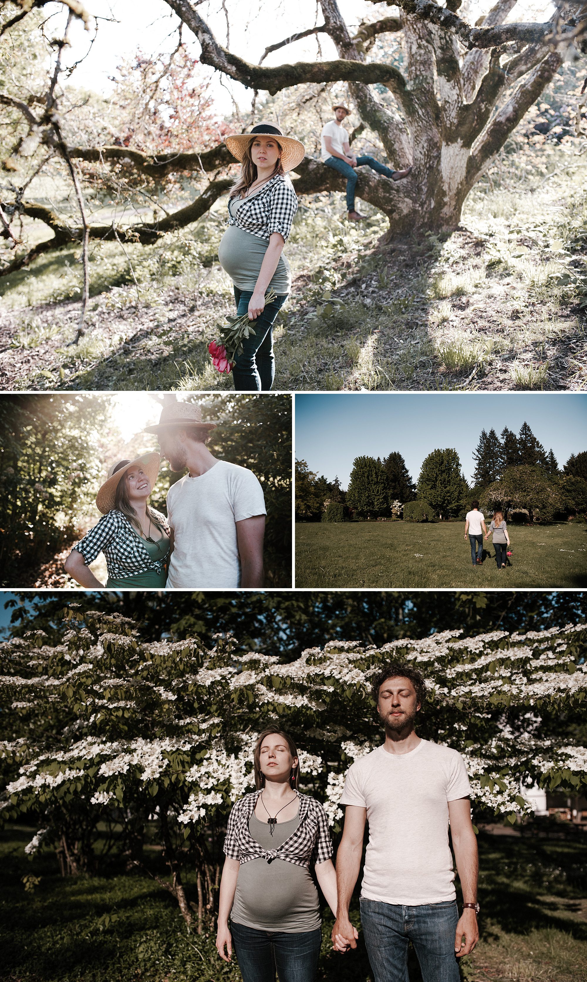 A young couple poses for maternity portraits in the Oregon countryside. By Portland maternity photographer Briana Morrison