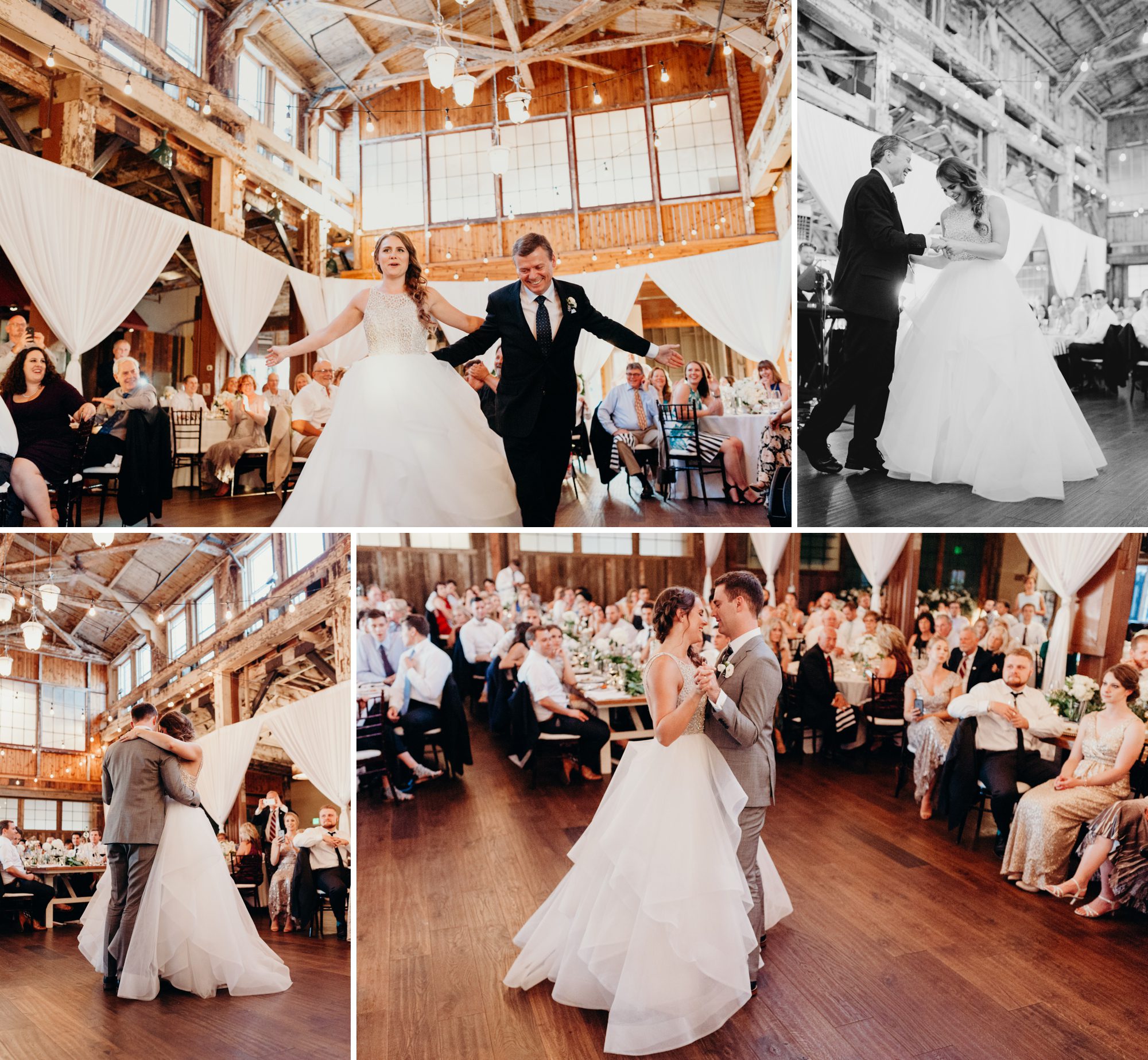 The father-daughter dance and first dance with the newlyweds. By Seattle, Washington wedding photographer Briana Morrison.