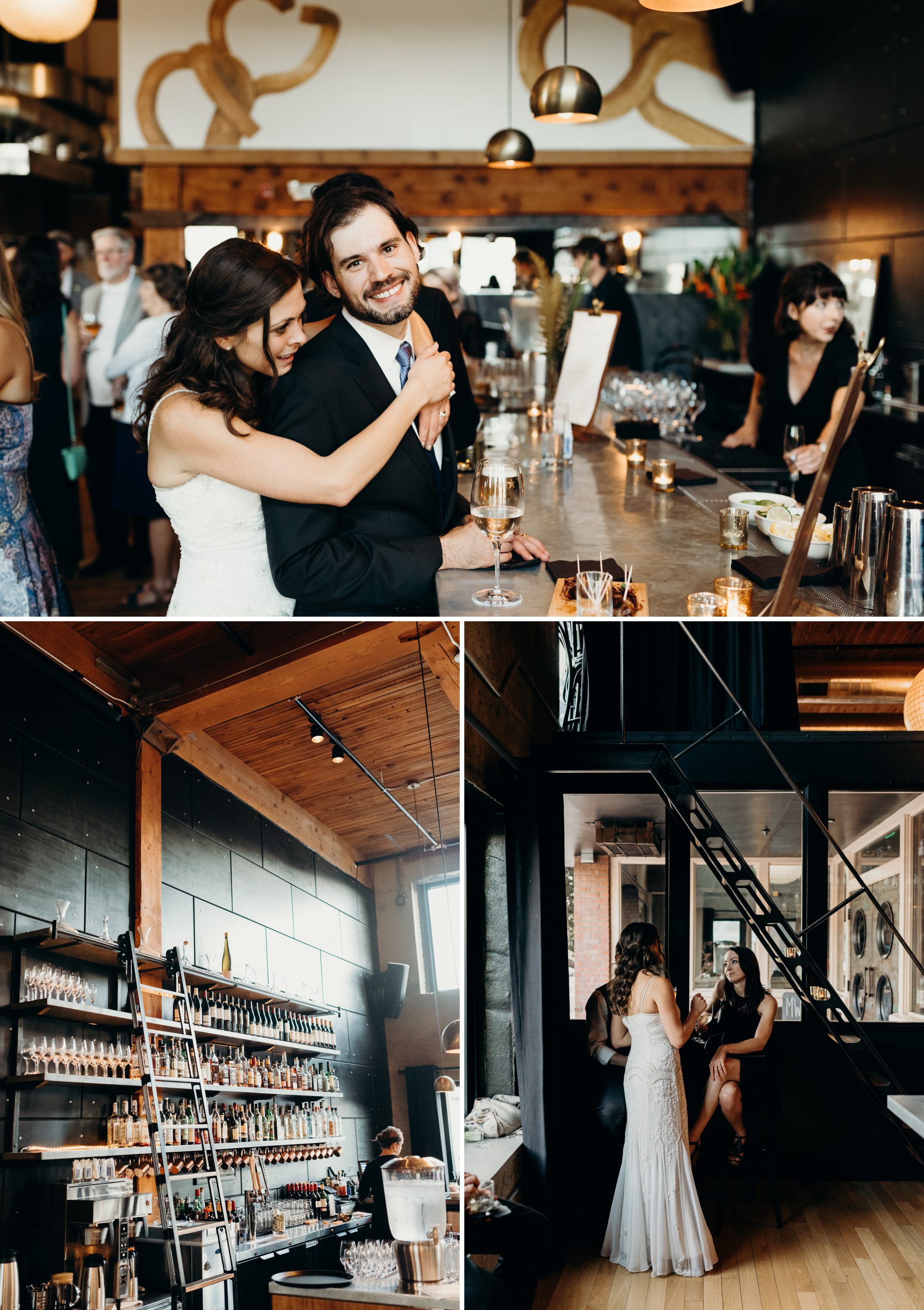 The bride and groom grab a drink at the bar. By Plaza del Toro wedding photographer Briana Morrison.