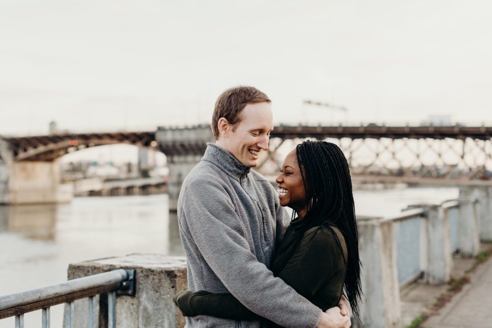 An urban Portland engagement session on the waterfront.