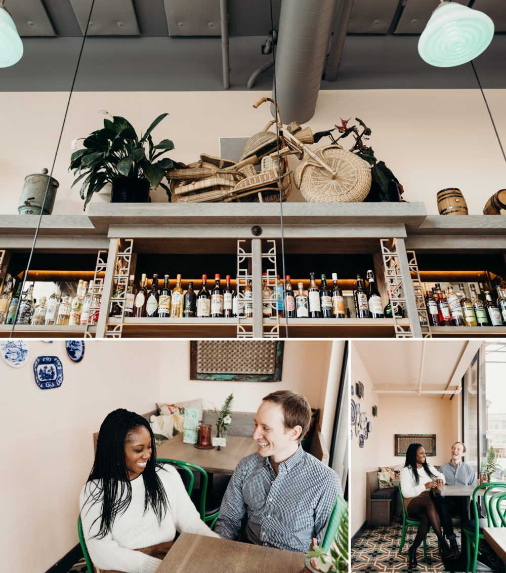 Cute engagement portraits in The Solo Club in NW Portland, Oregon by Briana Morrison