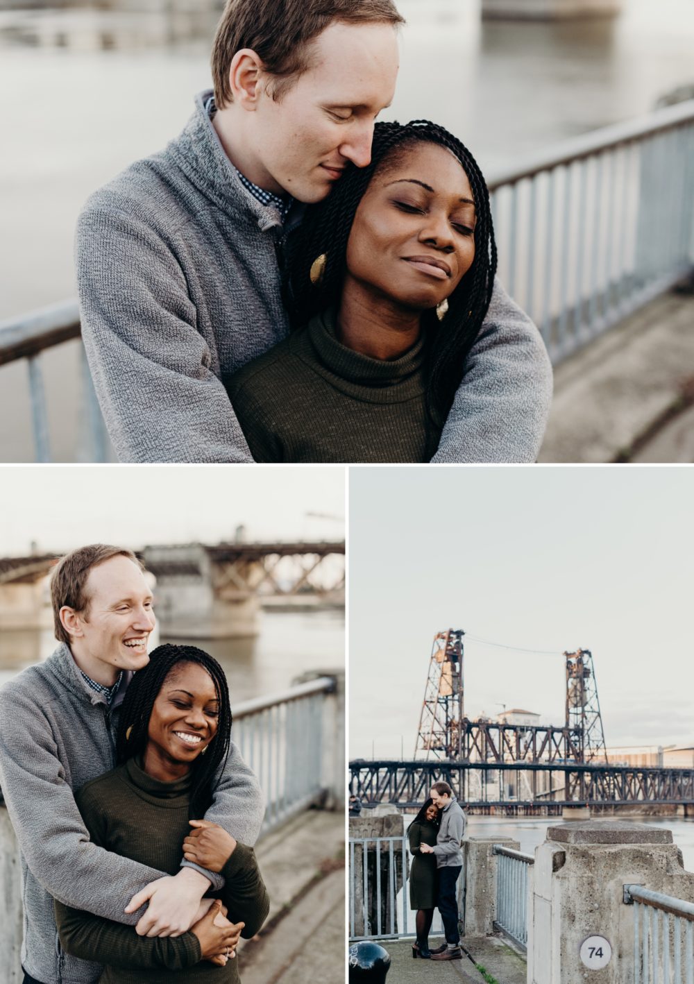 Cute and intimate engagement portraits by the Portland waterfront.