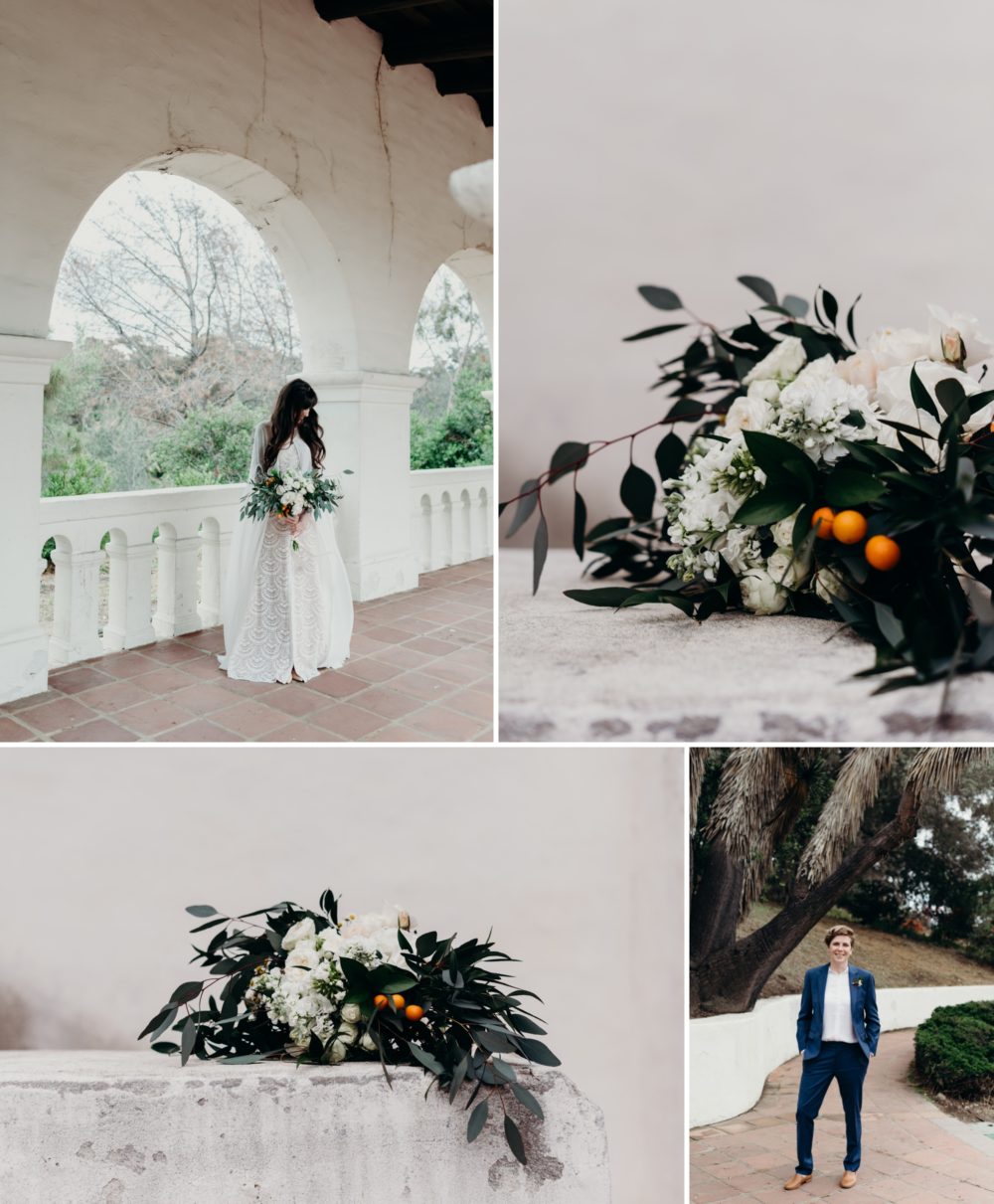 Brides and flowers of this tropical Presidio Park Wedding by Briana Morrison Photography