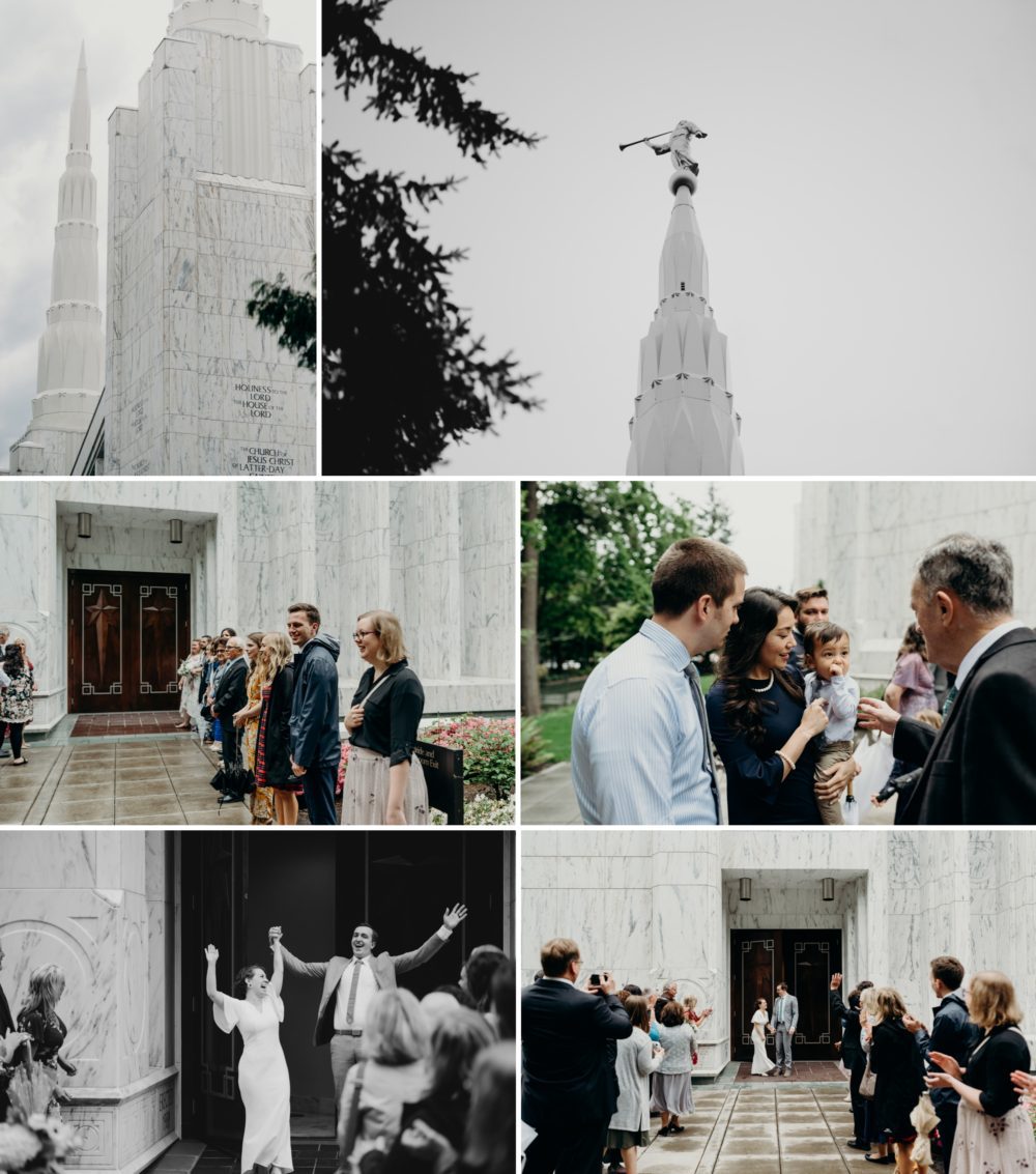 Family members wait for the newlyweds at this Portland LDS Temple wedding  - Briana Morrison Photography