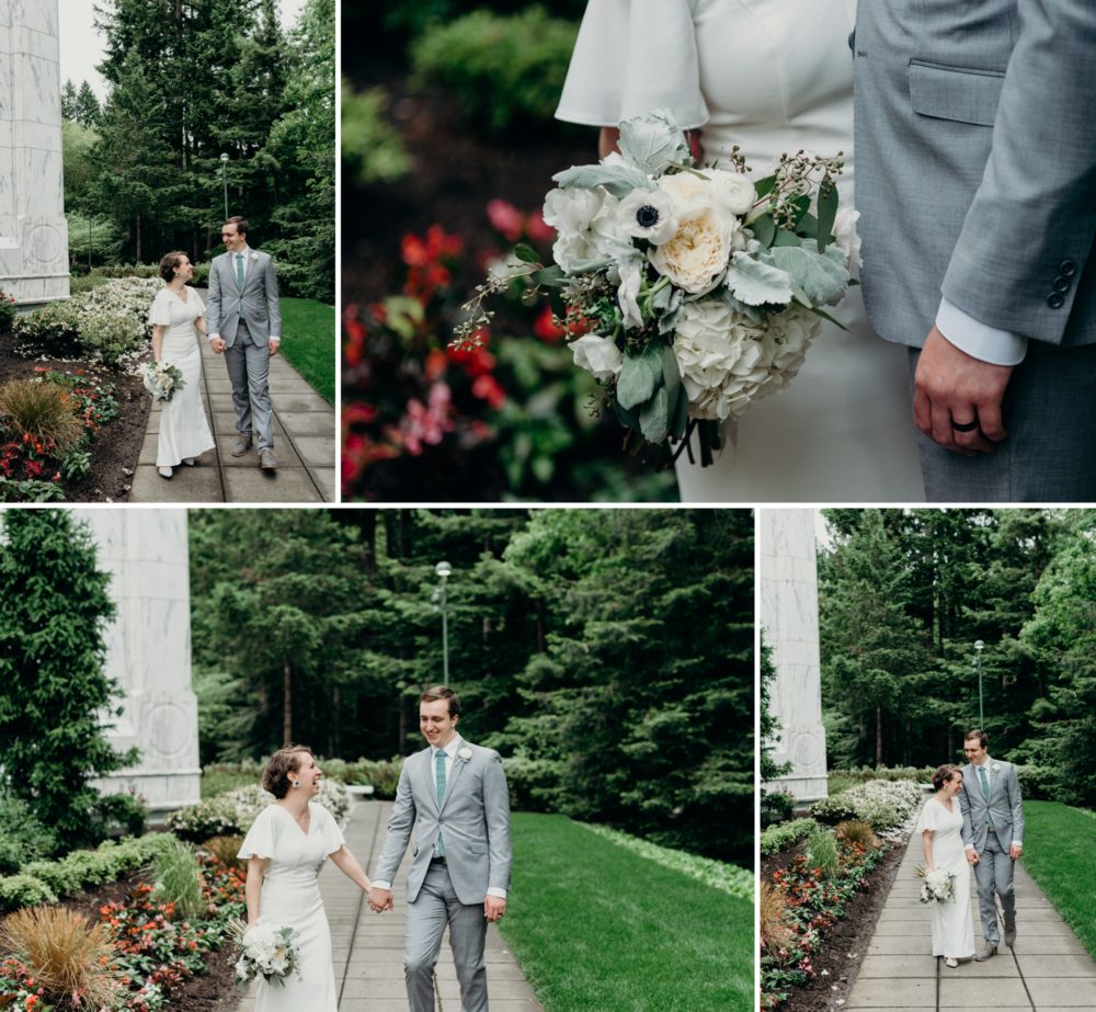 Portraits of the bride and groom at the LDS temple by Portland wedding photographer Briana Morrison