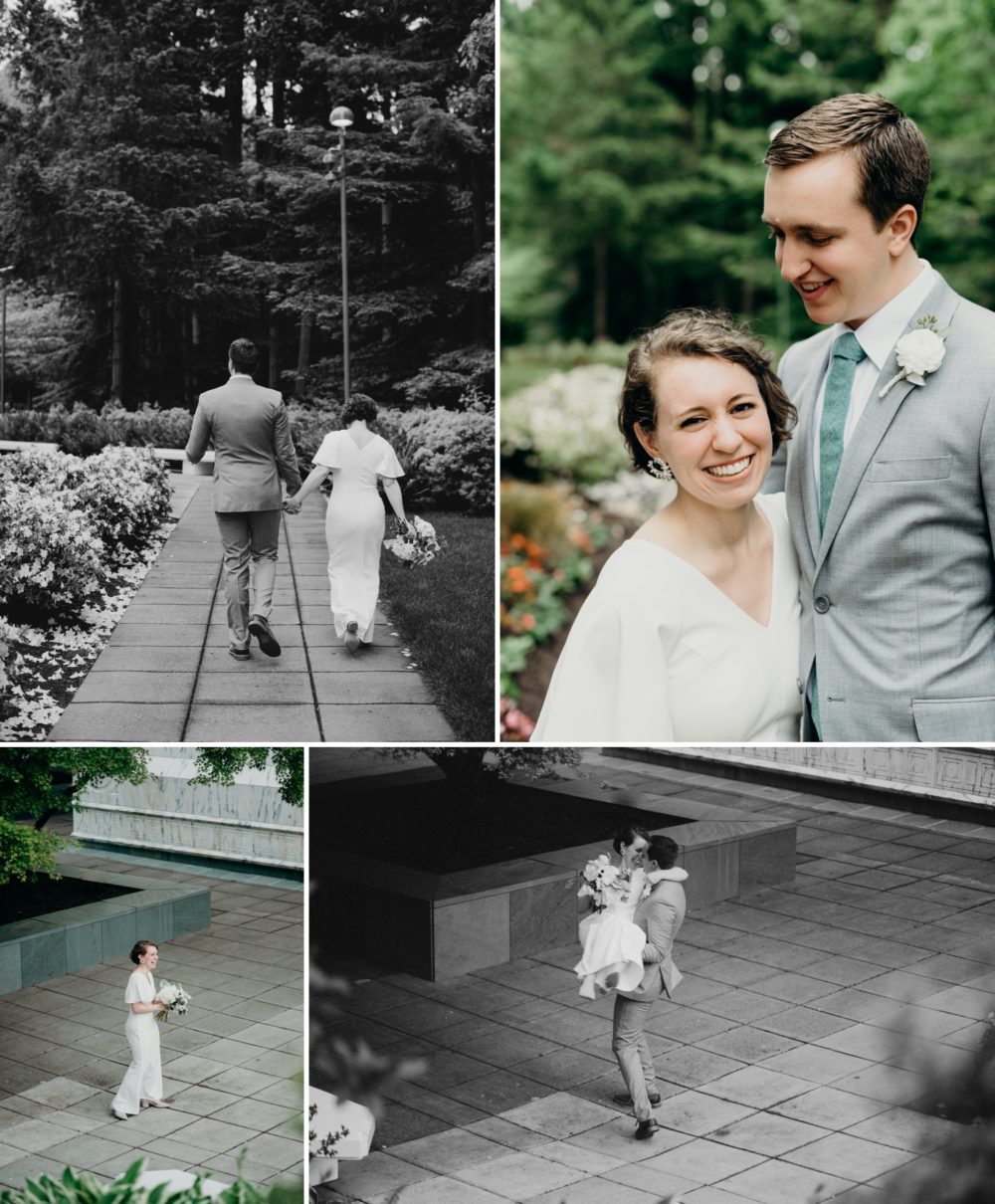 Portraits of the bride and groom at the LDS temple by Portland wedding photographer Briana Morrison