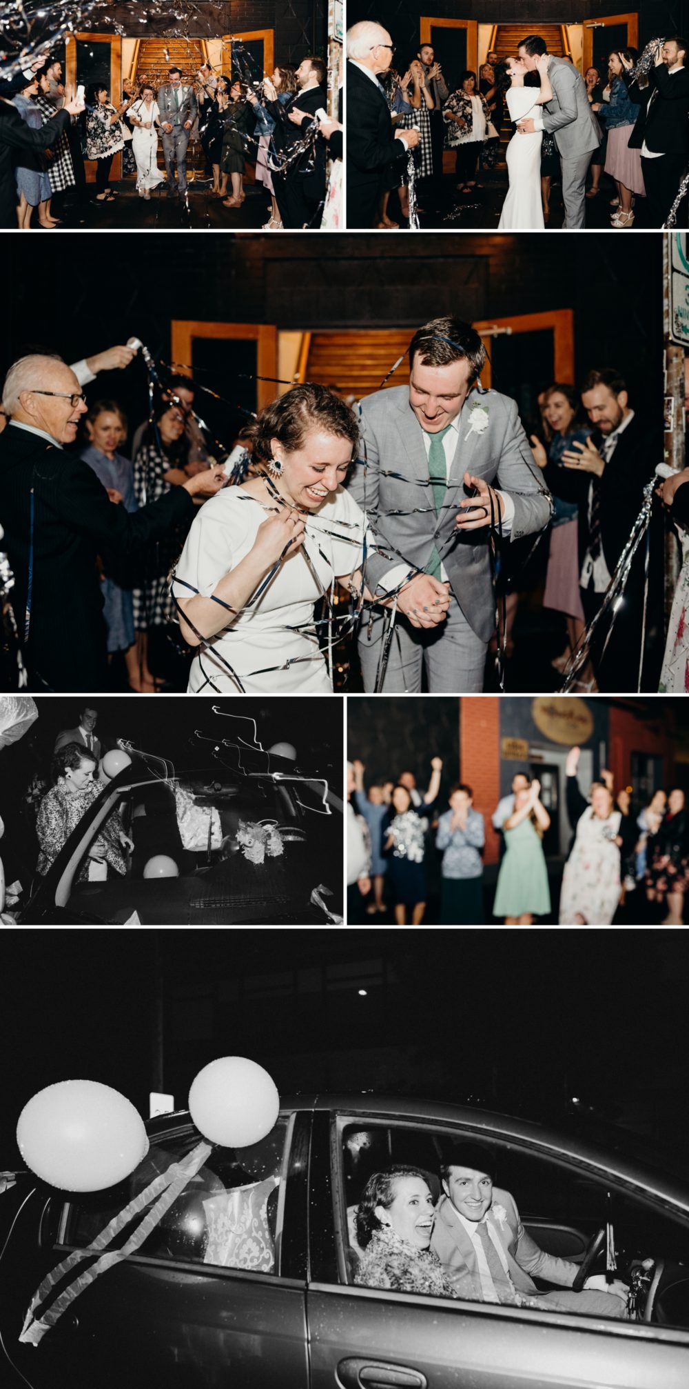 A grand streamer cannon exit at the Baker Building by Portland wedding photographer Briana Morrison