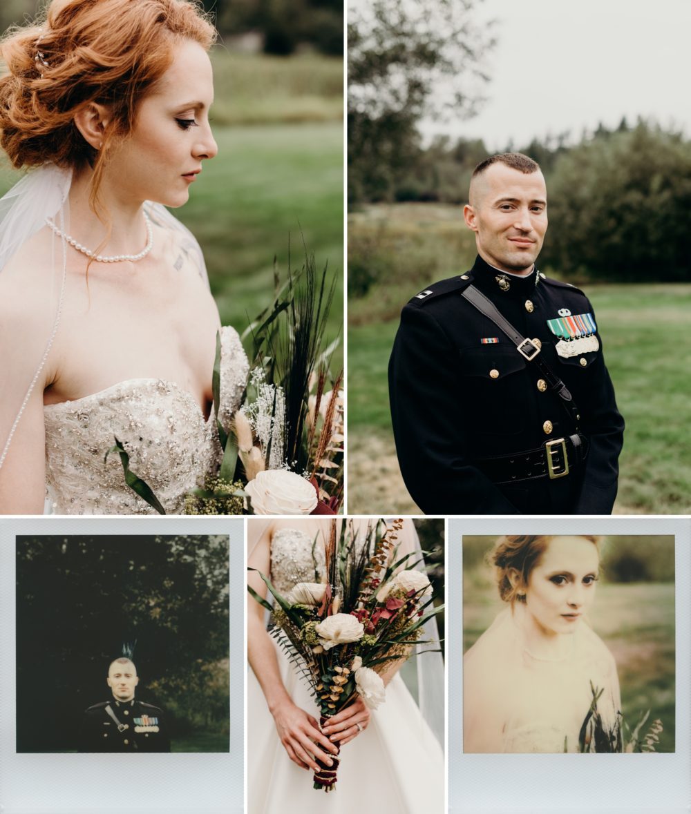 Portraits of the bride and groom by Polaroid wedding photographer Briana Morrison