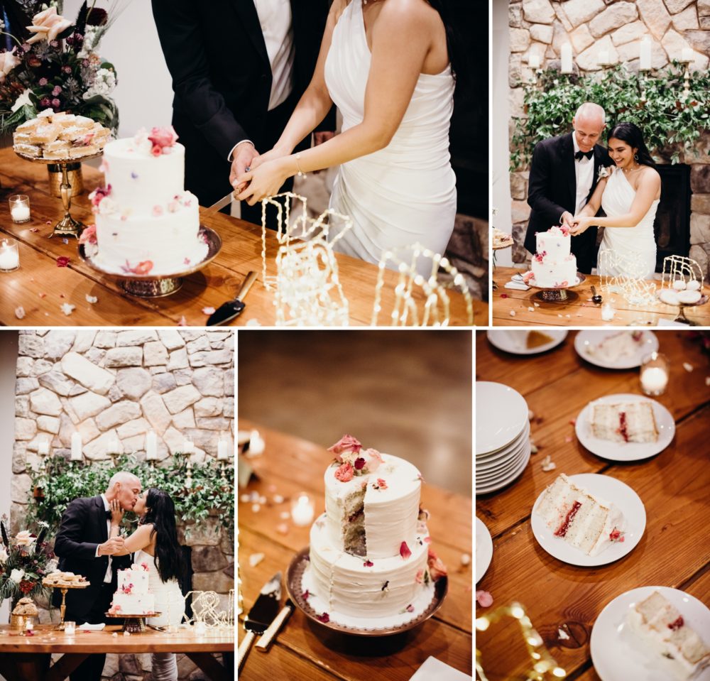 A yummy cake cutting featuring cake by Just A Dash Cakes - by McMinnville Wedding Photographer, Briana Morrison