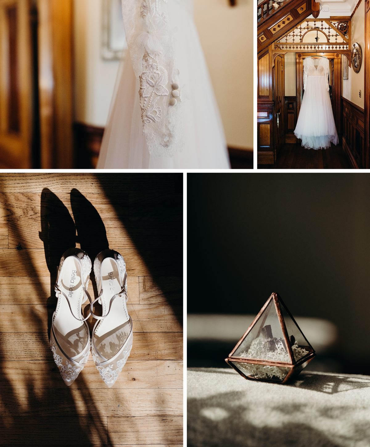 Wedding dress, shoe, and ring details. Photographed by Portland Wedding Photographer, Briana Morrison