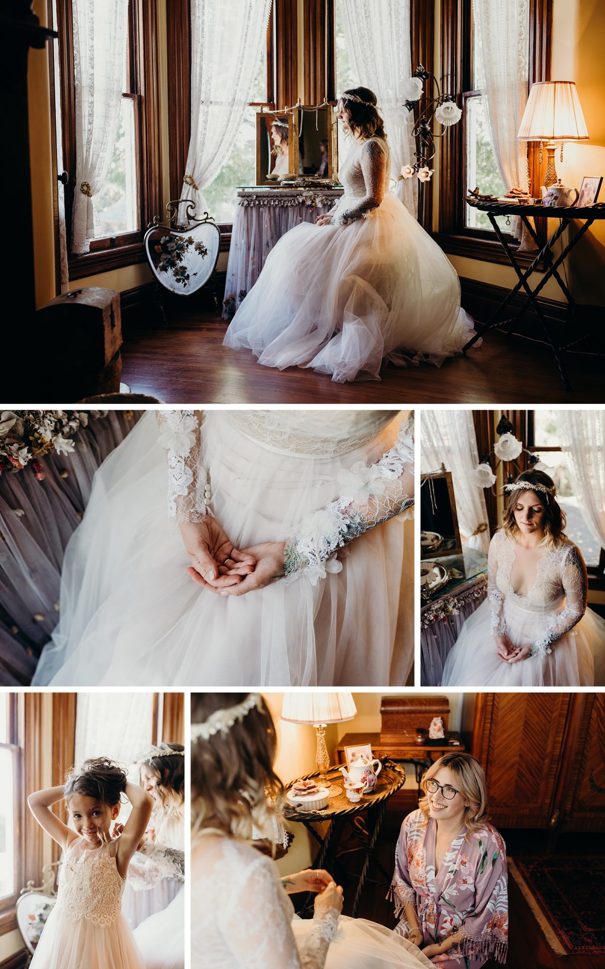 The bride prepares herself for her wedding day at The Victorian Belle in Portland, OR. Photographed by Portland Wedding Photographer, Briana Morrison