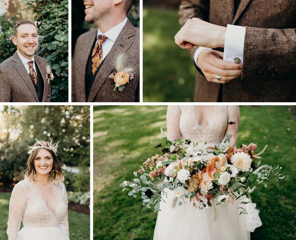 The bride and groom wear flowers by Solabee Flowers & Botanicals in Portland, Oregon. Photographed by Pacific Northwest Wedding Photographer, Briana Morrison