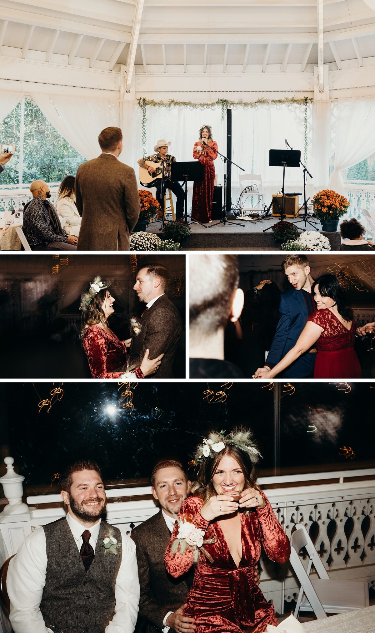 An indoor wedding reception at The Victorian Belle in Portland.