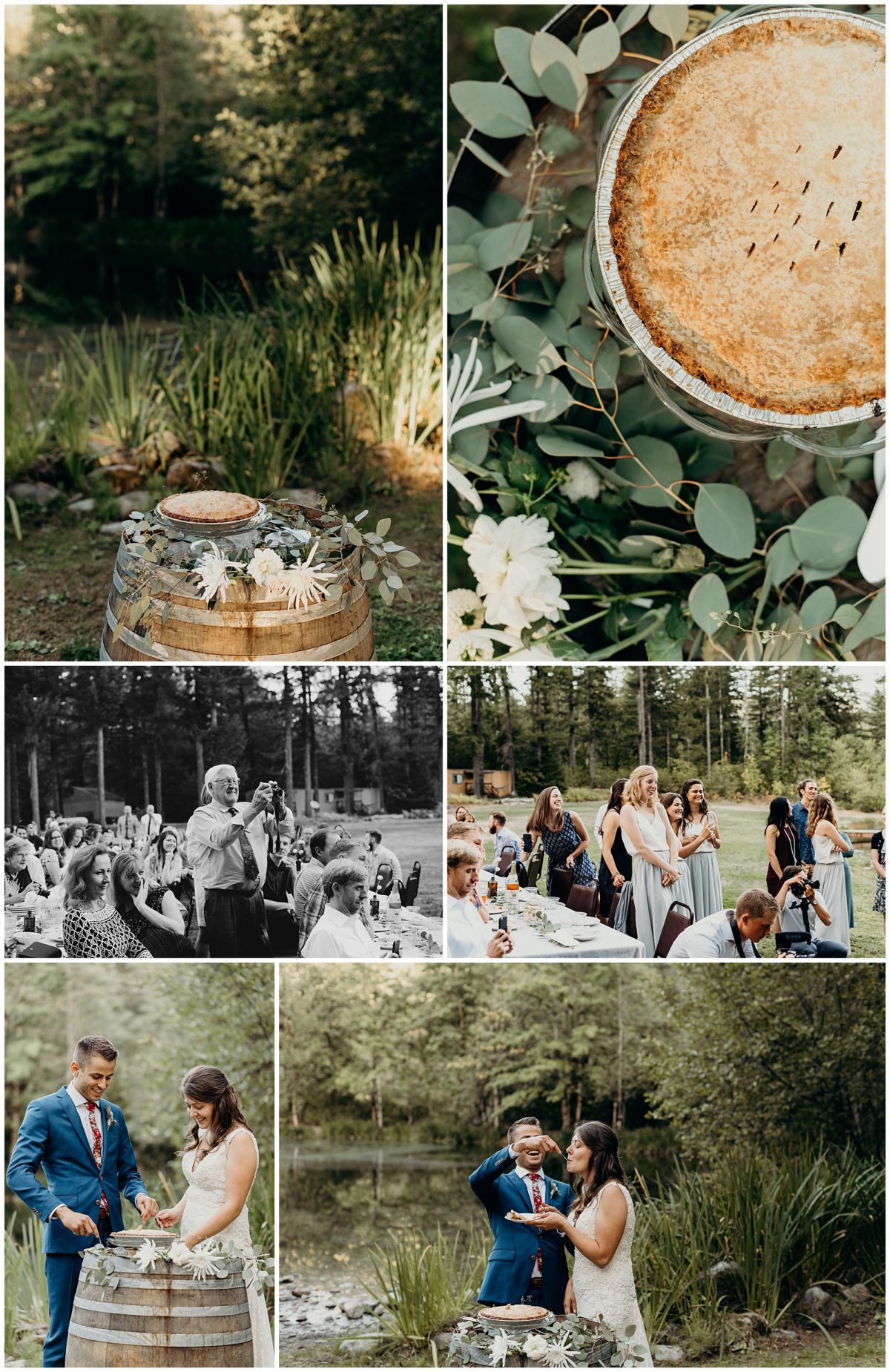 Wedding pie ceremony at this summer camp themed wedding in Lyons, Oregon. Photography by PNW wedding photographer, Briana Morrison
