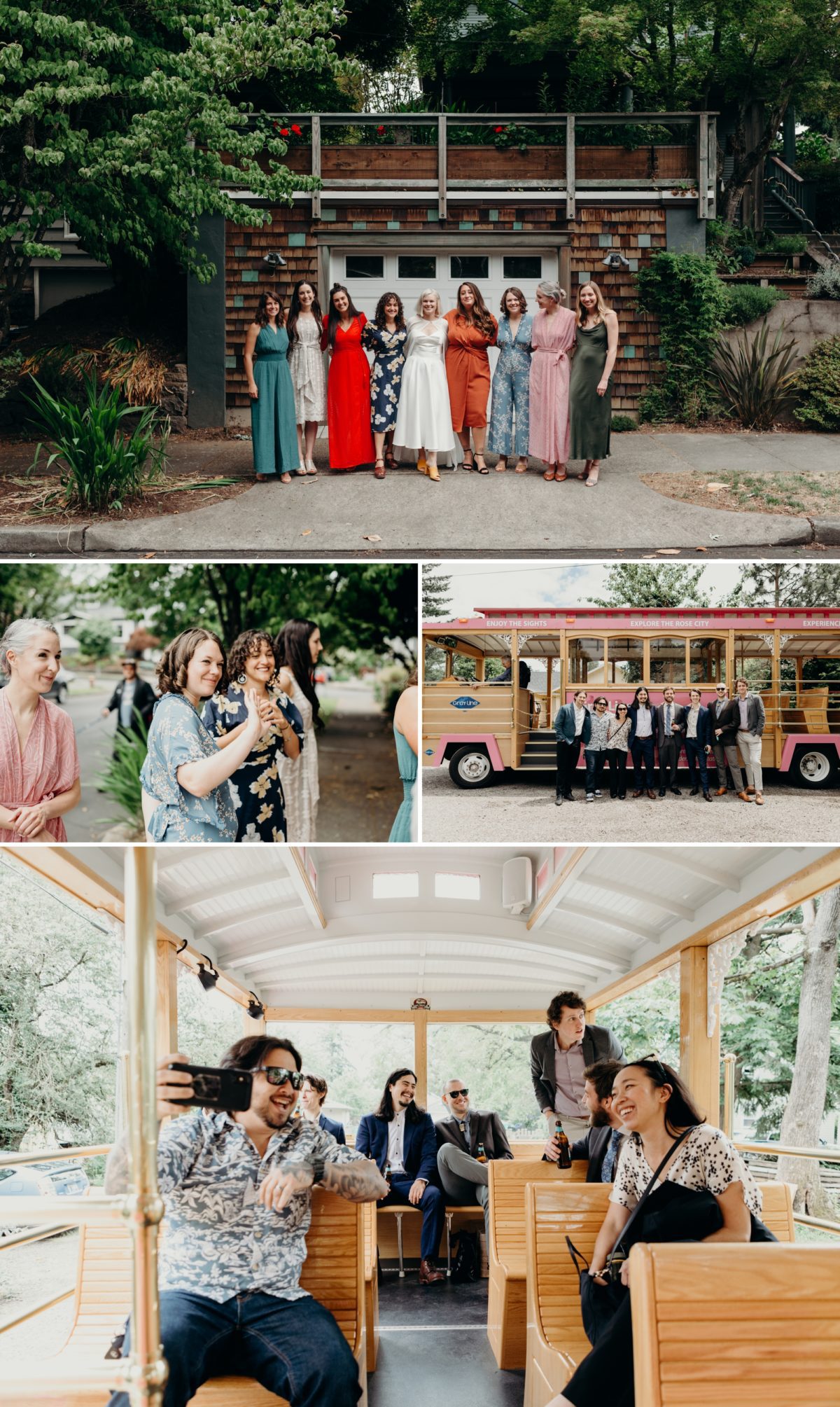A ride on the pink Portland Trolly! Coopers Hall Wedding photographed by Briana Morrison Photography