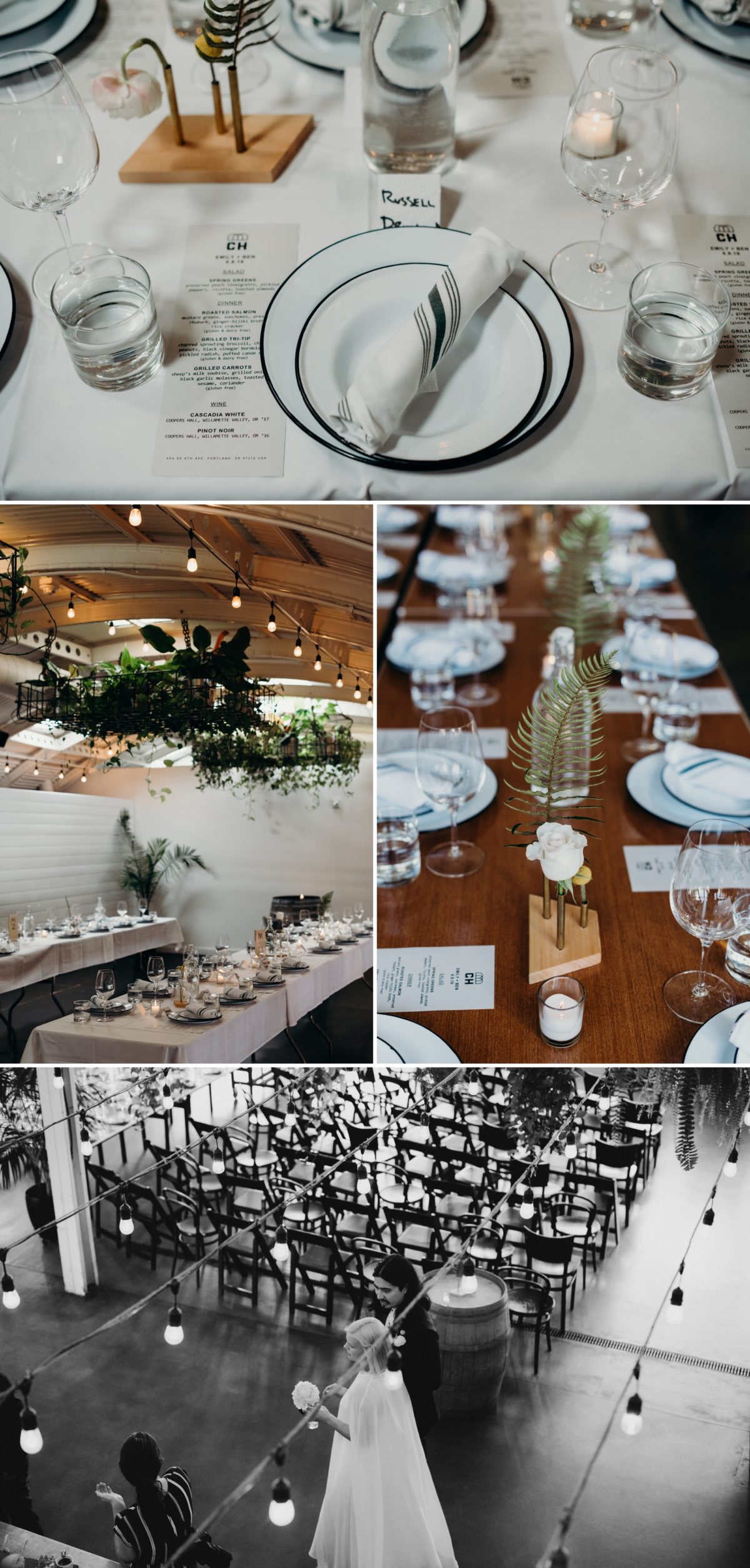 Modern DIY Wedding decor at Coopers Hall in Portland, OR