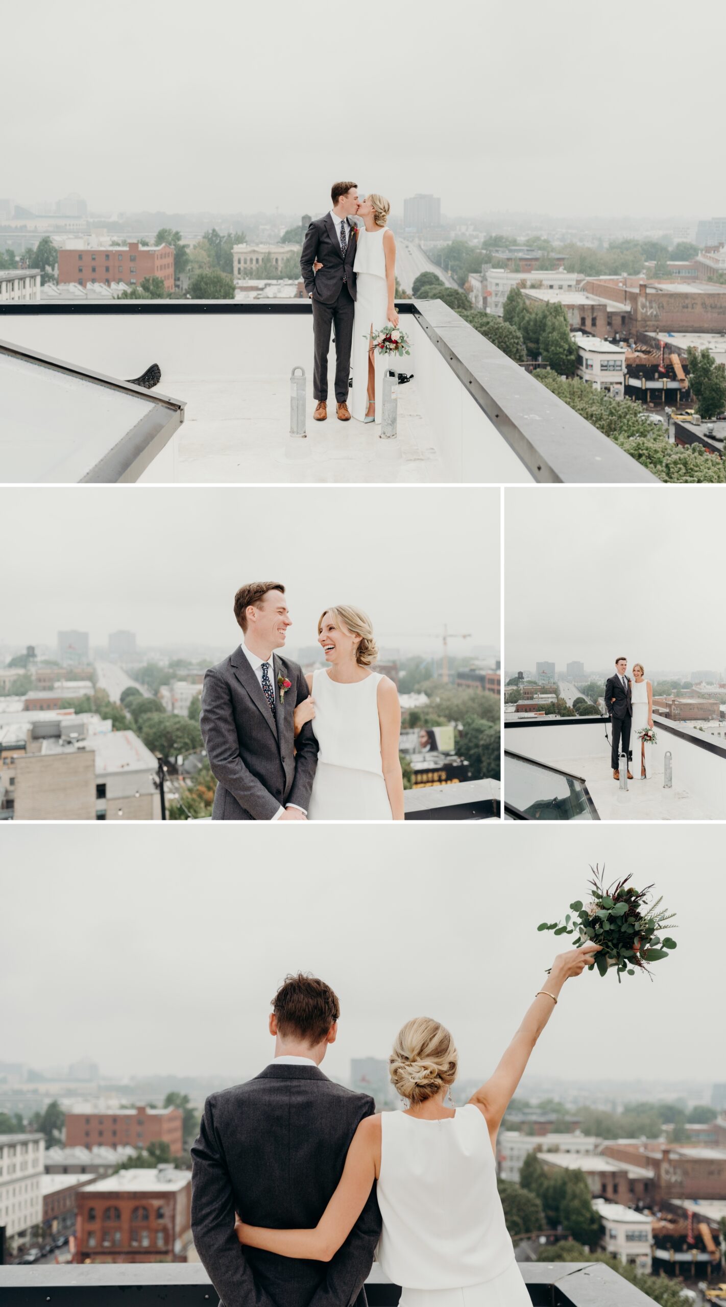 Bride and groom portraits on a Portland, Oregon rooftop