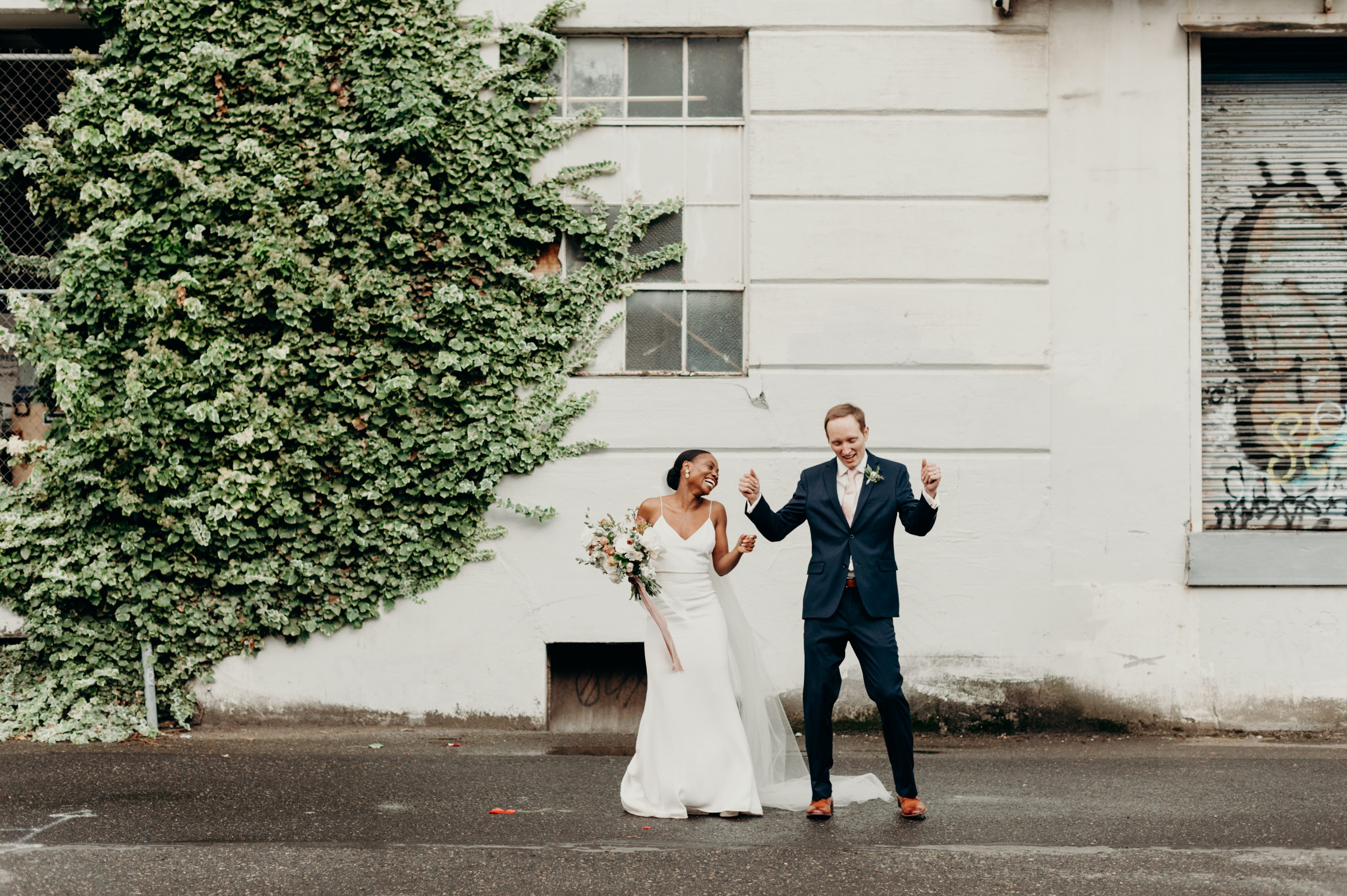 A bride and groom feeling all the happy vibes during their stress-free wedding in Portland, Oregon