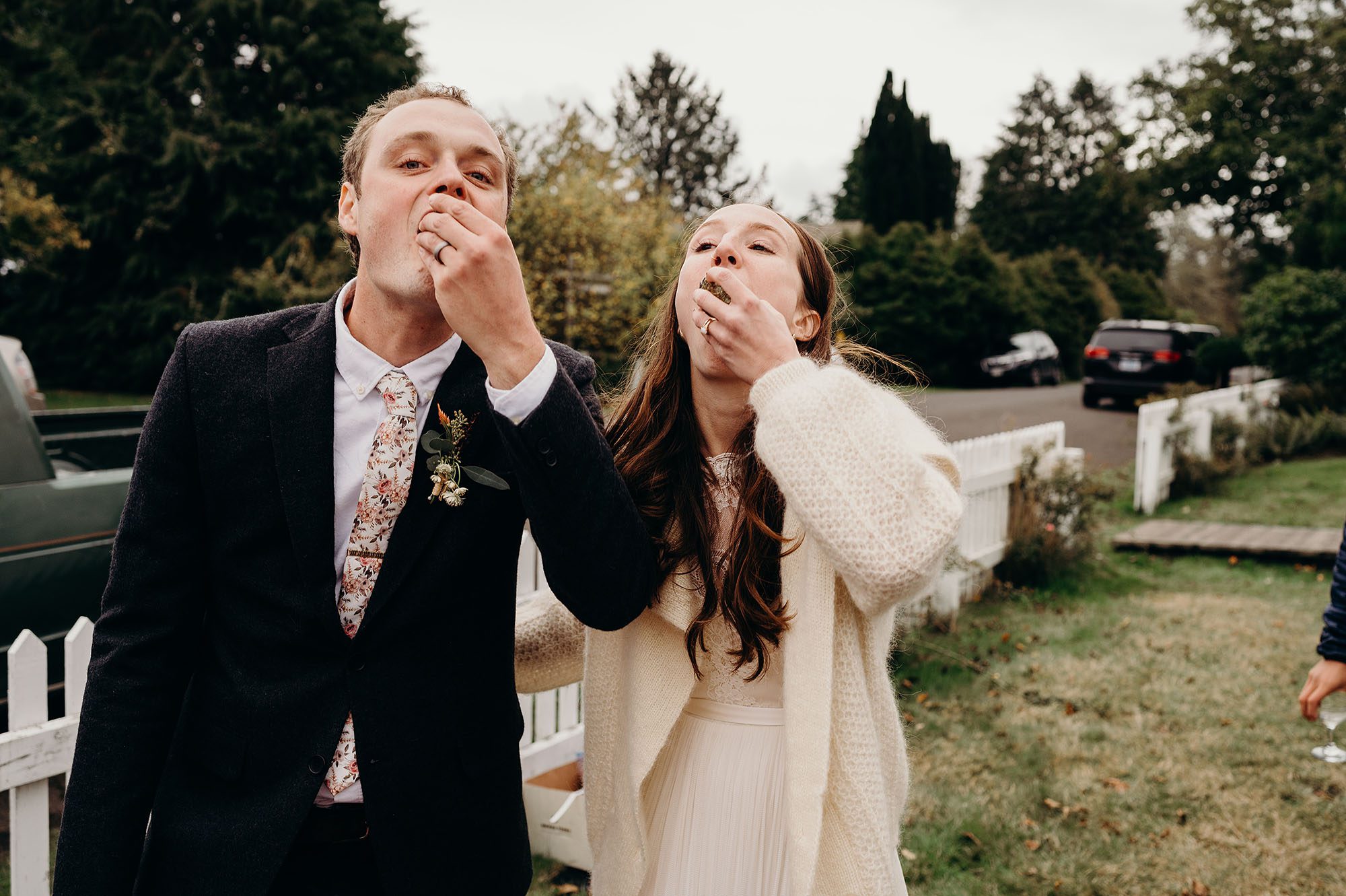 Long Beach Peninsula Wedding Bride & Groom Eating Oysters by Briana Morrison Photography