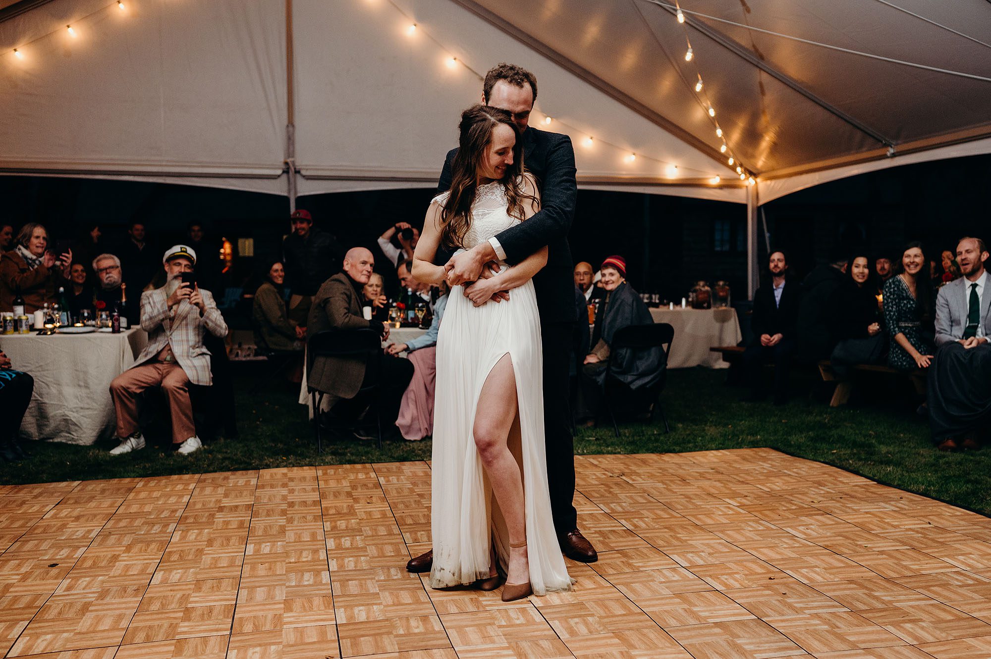 Long Beach Peninsula Wedding Bride & Groom Dancing During Reception by Briana Morrison Photography