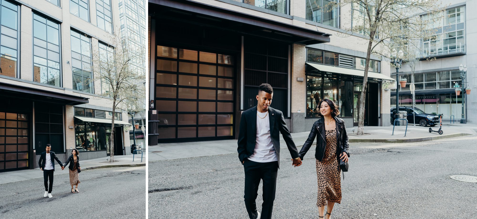 Couple in Downtown Portland Holding Hands