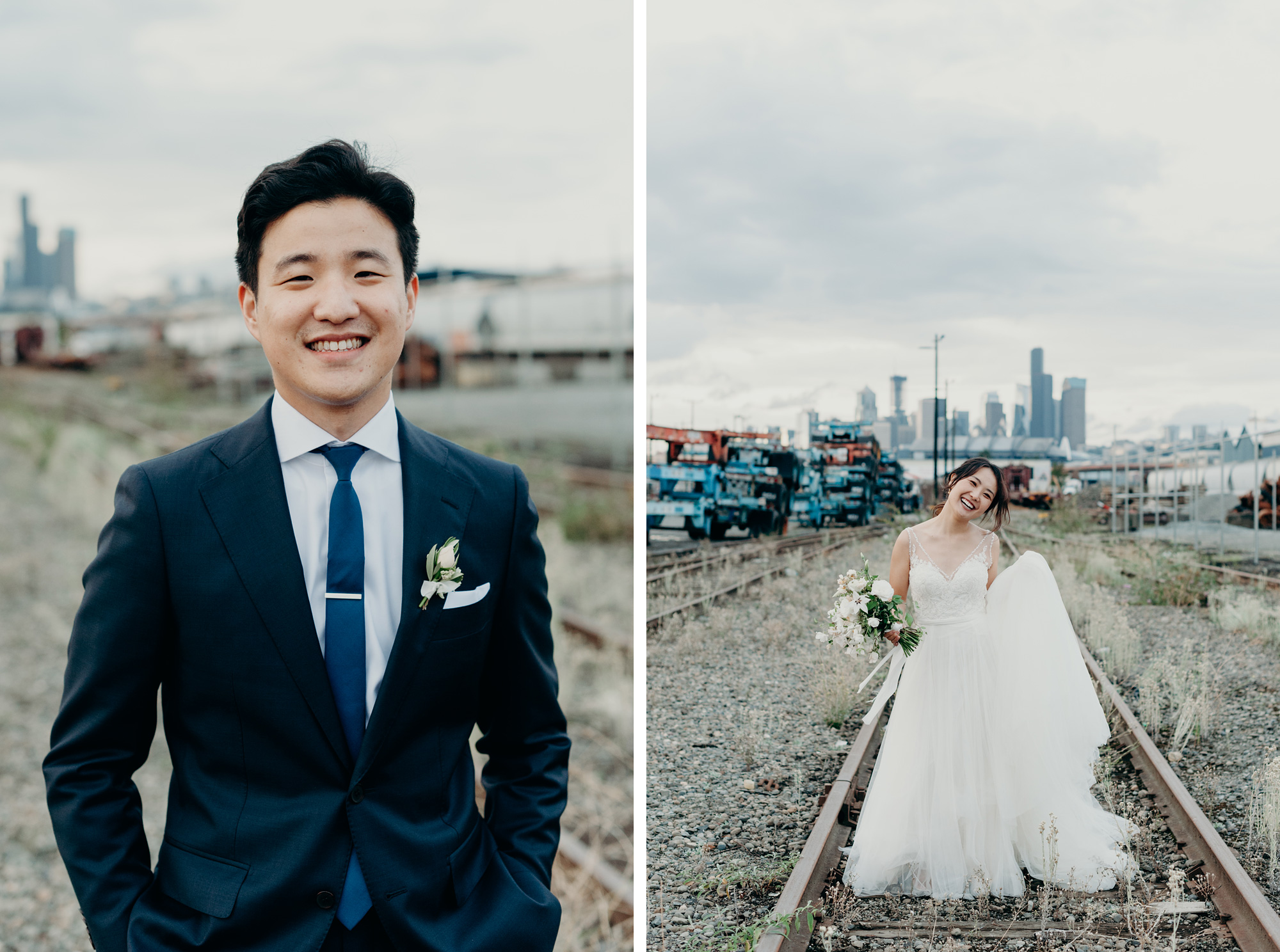 Seattle Industrial Wedding Candid Bride & Groom Portrait
